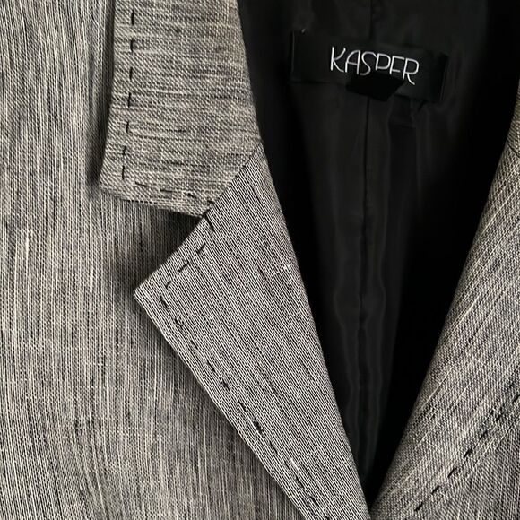 ‎KASPER 100% LINEN GREY/BLACK 3/4 SLEEVE BLAZER SIZE 18 - Picture 5 of 13